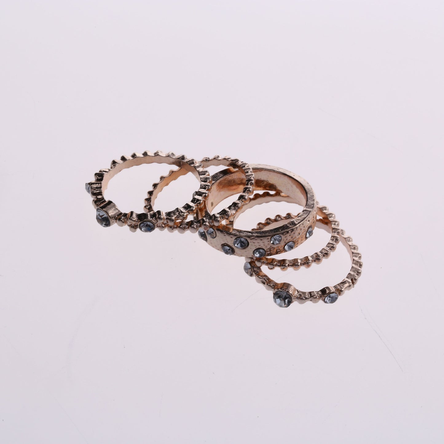 European And American Jewelry Rose Gold Stackable Diamonds Set Of Five Sets Of Rings BohemiaJ