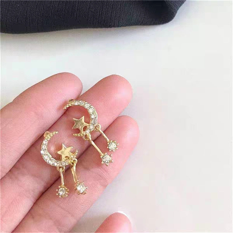 Rhinestone Moon Star Jewelry Fashion Dangle Earrings for Girls Party Birthday Gift