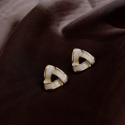 Triangle Ribbon Stud Earrings Women Fashionable Luxurious Earrings Jewelry