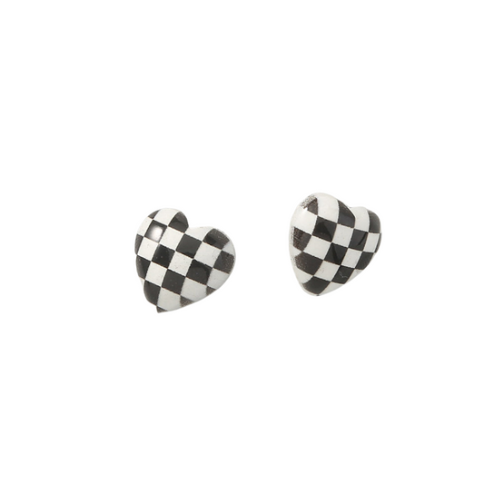 Black and White Plaid Stud Earrings Women Jewelry Mom Gift Everyday Wear