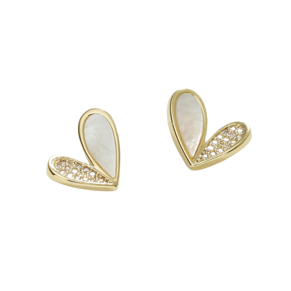 Rhinestone Detail Heart Stud Earrings for Women Girls Ear Studs Jewelry Gift