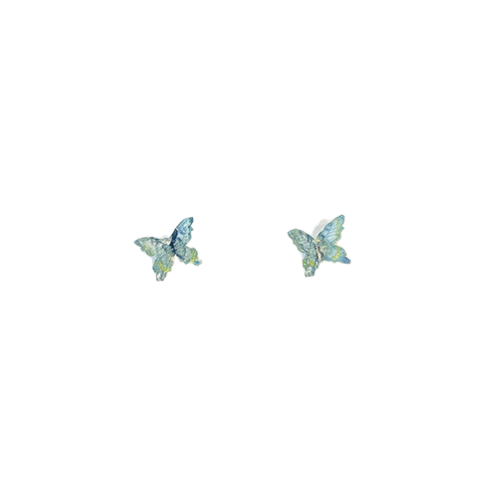 Gradient Blue Butterfly Stud Earrings Women Fashionable Luxurious Earrings