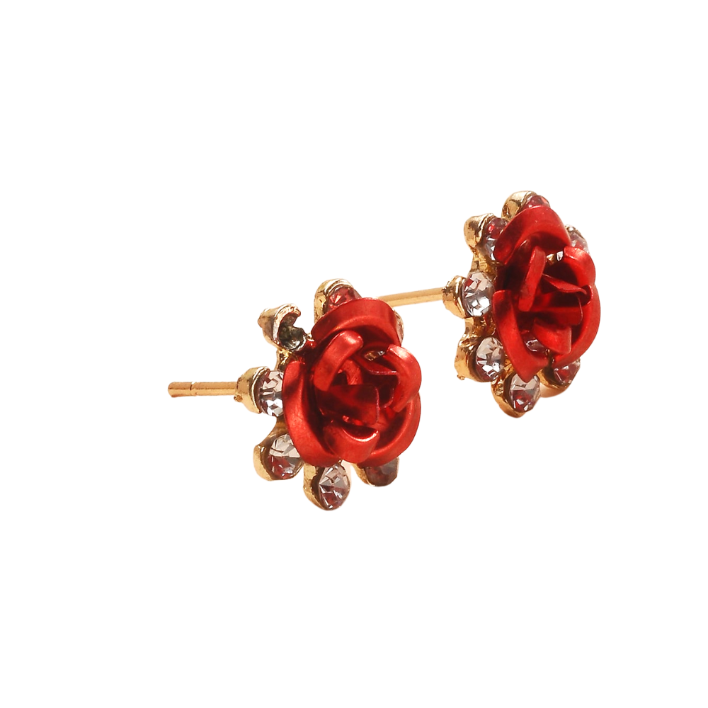 Rhinestone Decor Flower Design Stud Earrings for Women Girls Ear Studs Jewelry