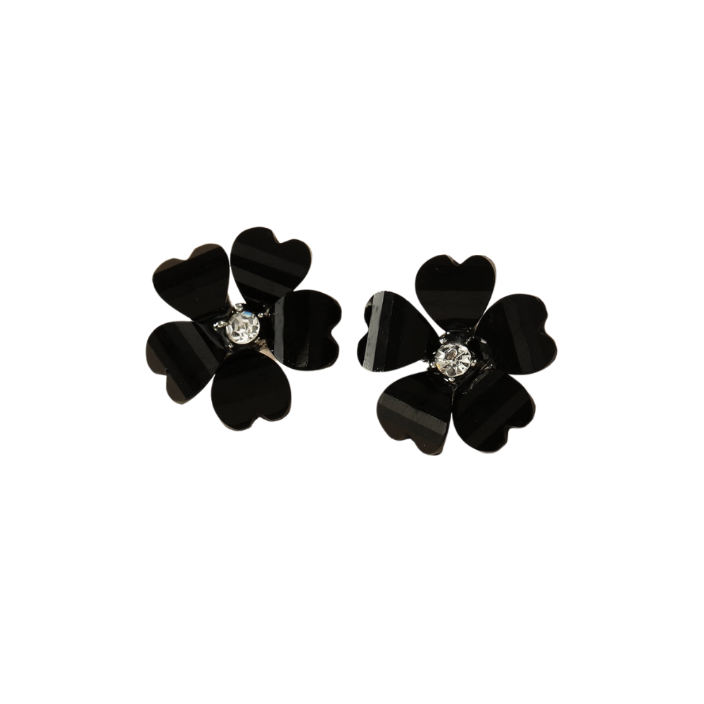 Black Flower Design Stud Earrings for Women Girls Ear Studs Jewelry Gift Fashion