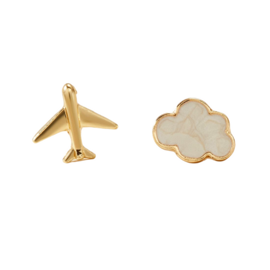 Cloud & Plane Design Mismatched Stud Earrings for Women Girls Ear Studs Jewelry