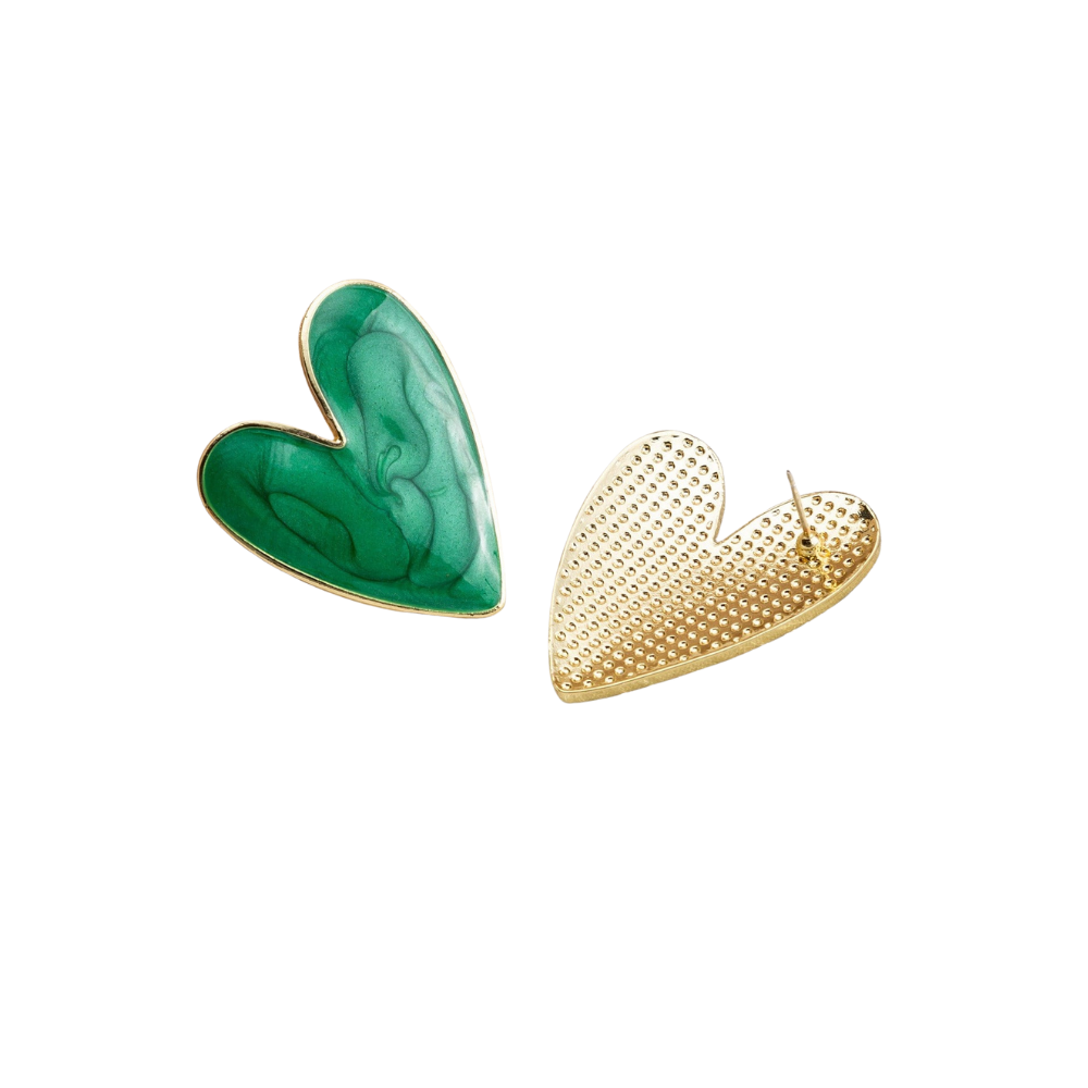 Green Heart Stud Earrings for Women Girls Ear Studs Jewelry Gift Fashion