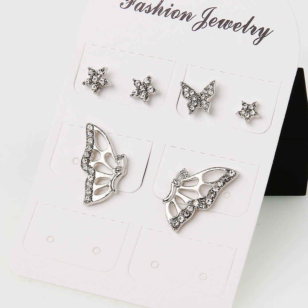 6pcs Set Butterfly Wings Flowers Stud Earrings Women Jewelry Mom Gift Everyday