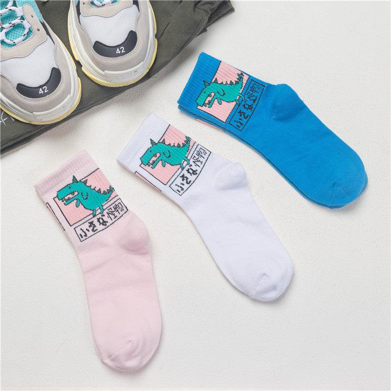 Woman Socks Korea Ulzzang Hong Kong Wind Harajuku Skate Little Animal Cute Socks Calcetine Clothing Dresses