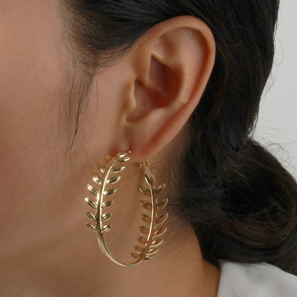 Leaf Hoop Earring Women Jewelry Mom Gift Everyday Wear Earrings