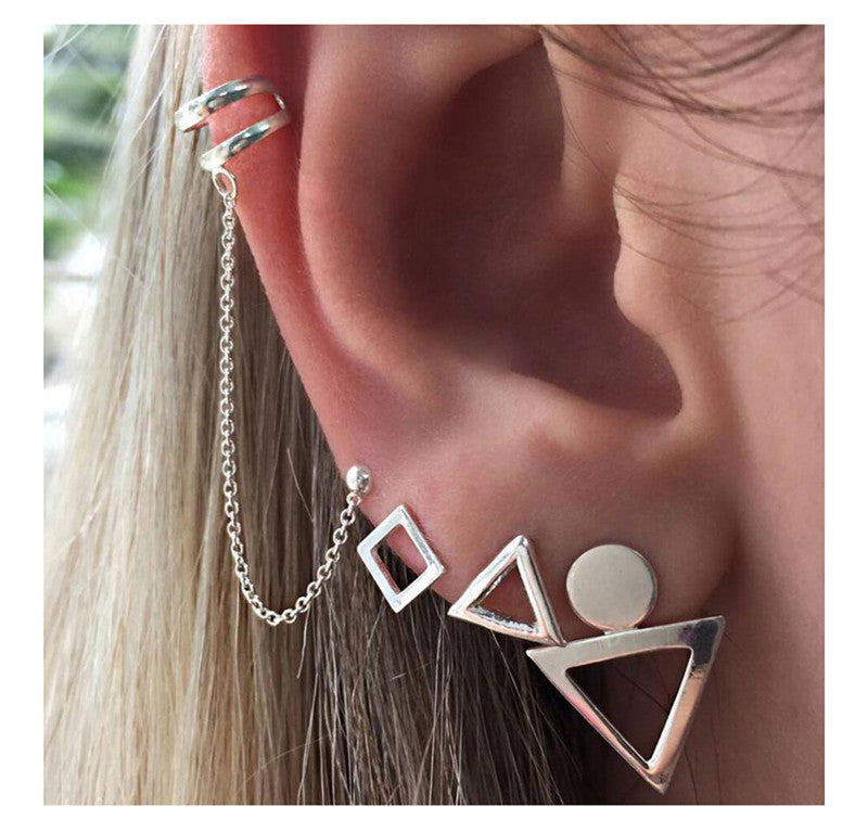 4pc Set Geometric Ear Cuff Stud Earrings for Women Girls Fashion Earrings