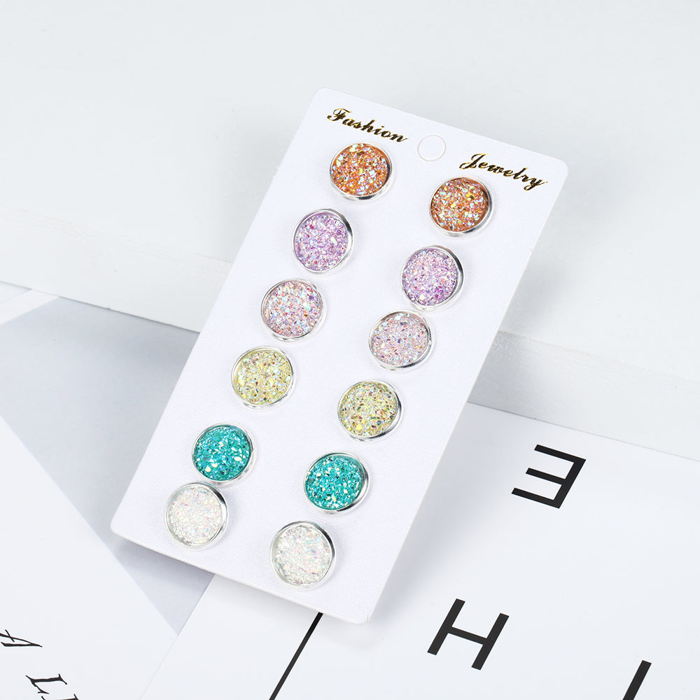 6pairs Glitter Sparkle Stud Earrings Women Jewelry Mom Gift Everyday Wear