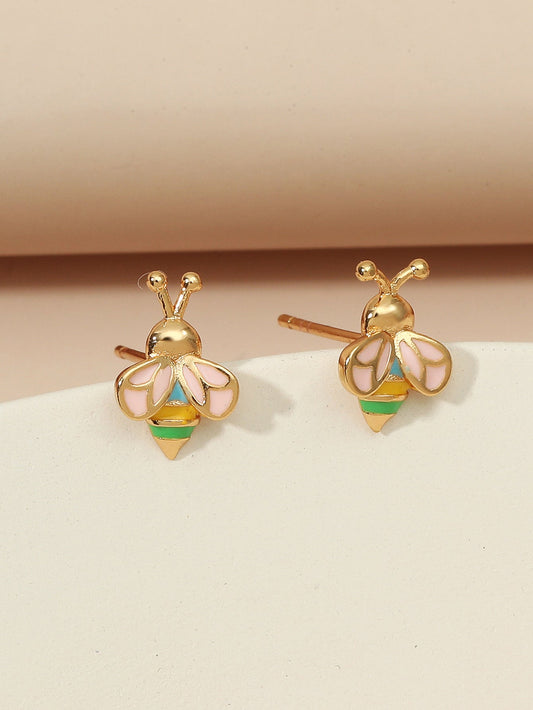 Pink Bee Stud Earrings Women Jewelry Mom Gift Everyday Wear Earrings