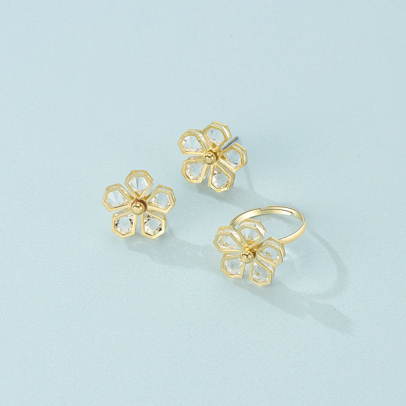 Geometric Flower Stud Earrings and Ring Fashion Women Female Earrings Piercing