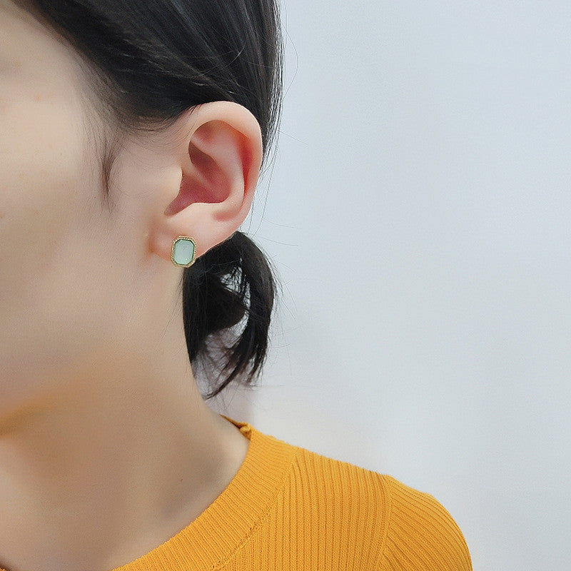 Grey Geometric Stud Earrings Women Fashionable Luxurious Earrings Jewelry