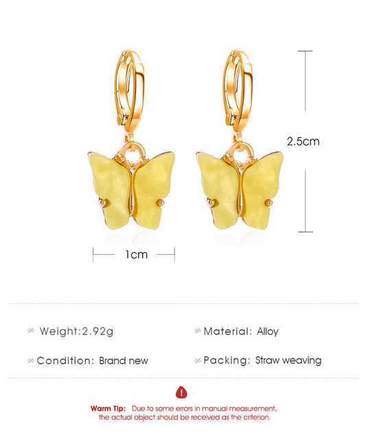 Yellow Butterfly Pendant Dangle Earrings Jewelry Accessories Girls Fashion Accessory