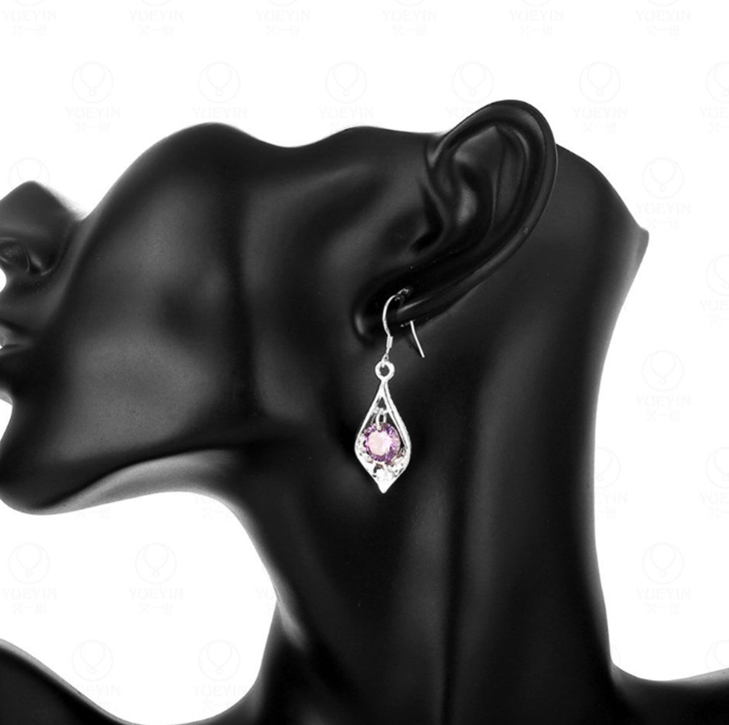 1Pair Purple Crystal Drop Earring Women Jewelry Mom Gift Everyday Wear Earrings