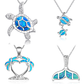 Fashion silver filled blue opal sea turtle pendant necklace for women female Animal wedding ocean beach jewelry gift