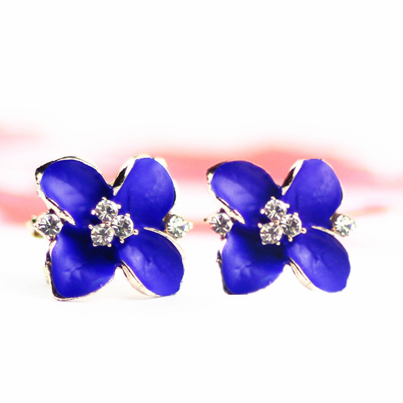 Small Blue Flower Stud Earrings Women Fashionable Luxurious Earrings Jewelry