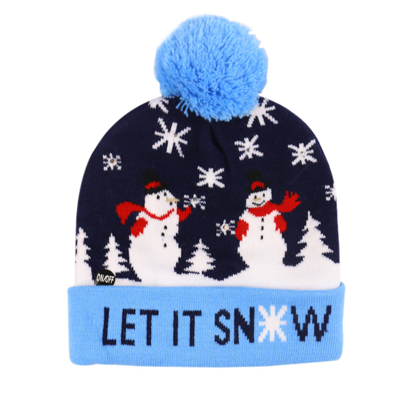 Snowman Elk Christmas Tree Flanged Ball Knit Cap