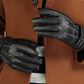 Winter plus velvet warm leather PU outdoor riding sports full touch screen three strips of leather gloves