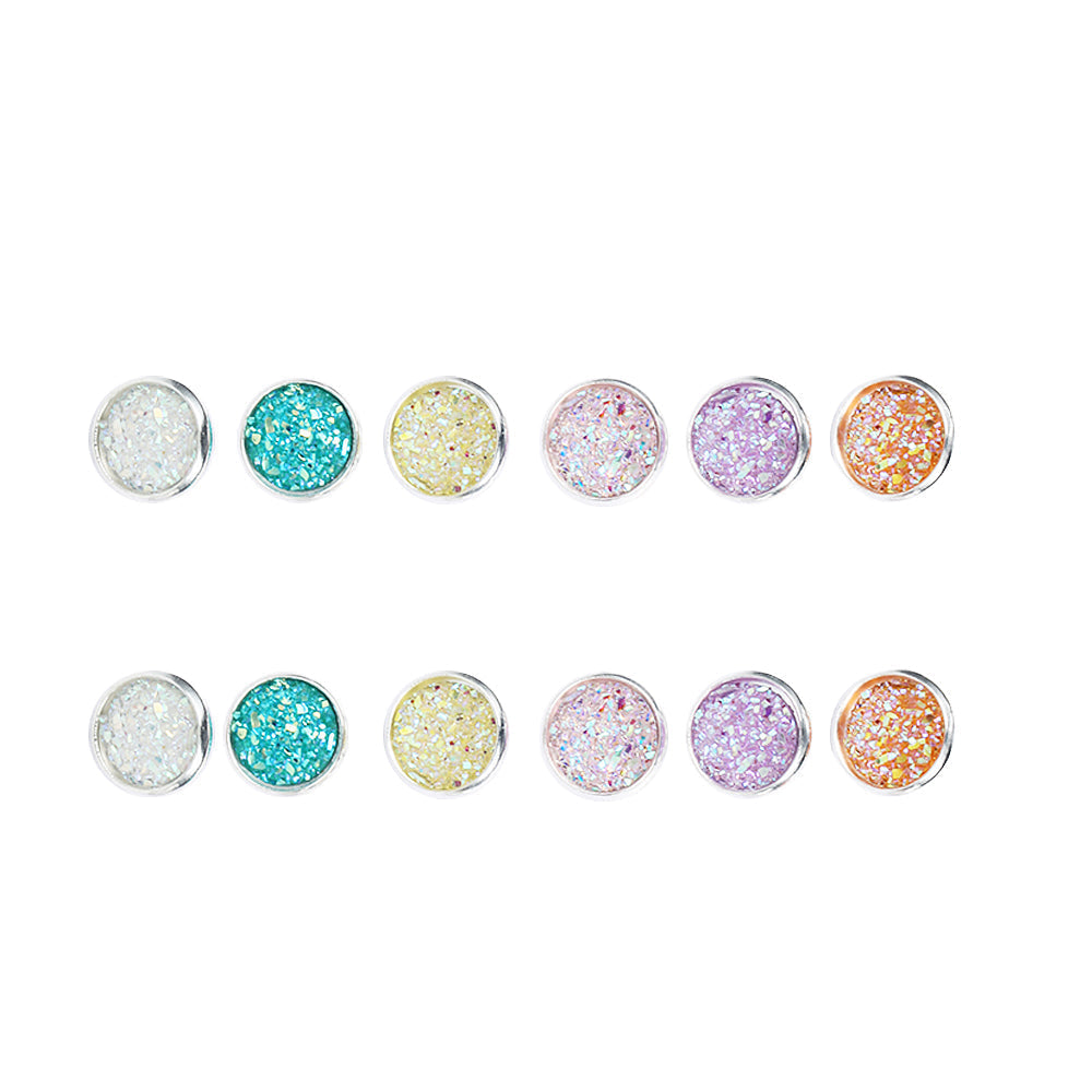 6pairs Glitter Sparkle Stud Earrings Women Jewelry Mom Gift Everyday Wear