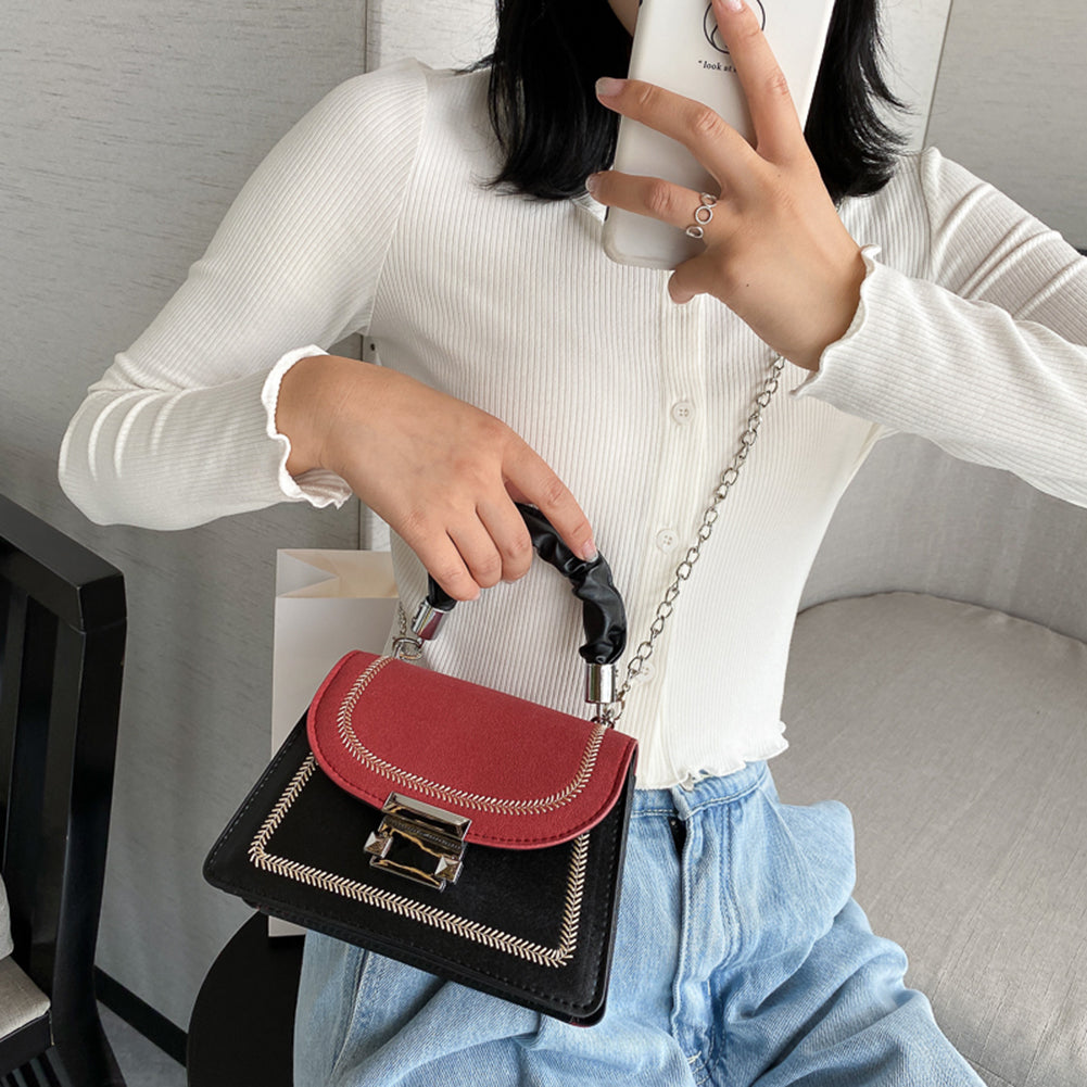 Pleated Handle Shoulder Bags PU Flap Crossbody Handbags Classic Fashion Women Hit Color Elegant Crossbody Shoulder Bag