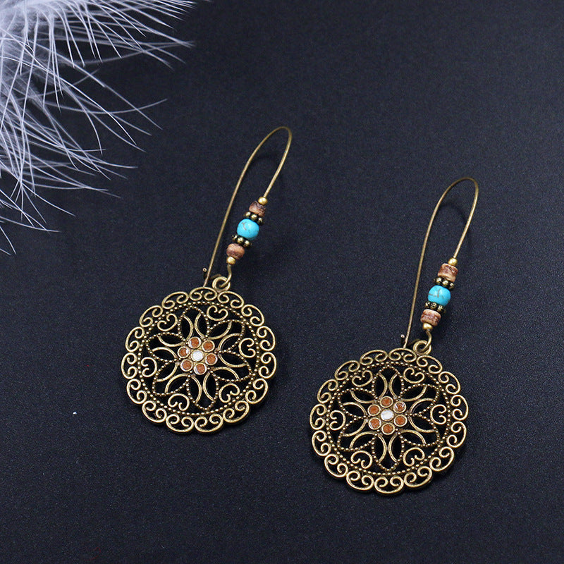 Round Flower Pattern Drop Dangle Earrings Women Jewelry Gift for Her Accessories