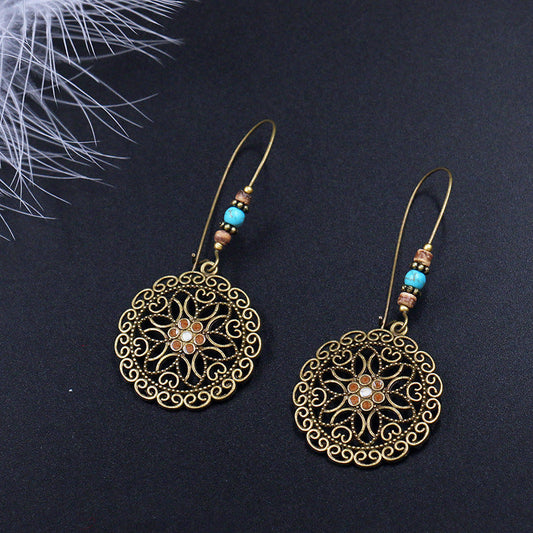 Round Flower Pattern Drop Dangle Earrings Women Jewelry Gift for Her Accessories