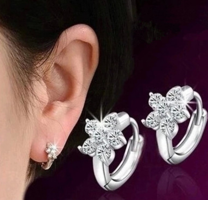 Rhinestone Flower Hoop Earrings Fashion Jewelry for Girls Women Gift Accessories