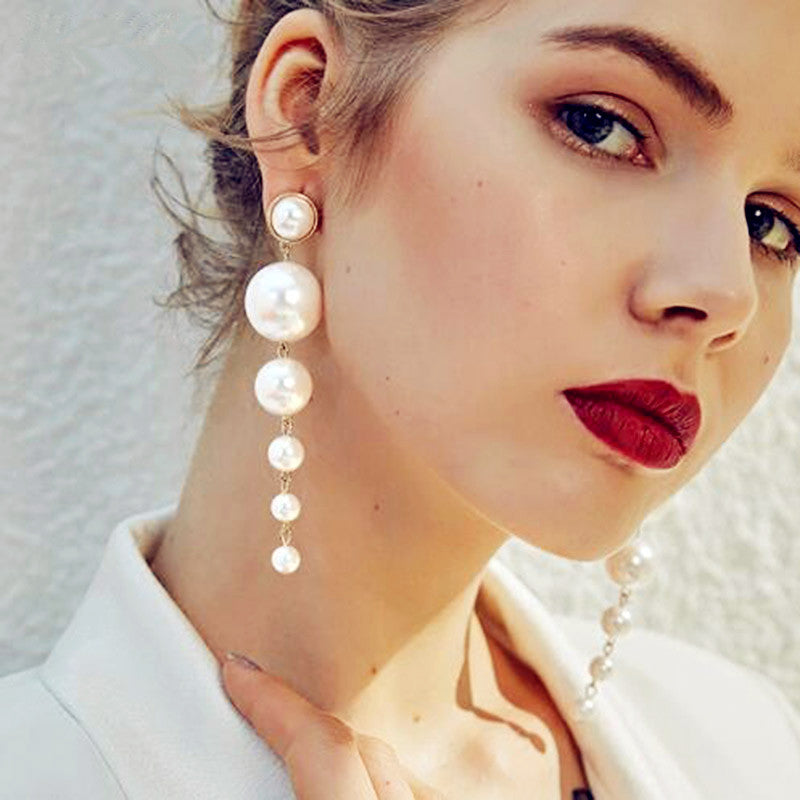 Layered Imitation Pearl Dangle Fashion Drop Earrings Women Girls Ear Studs