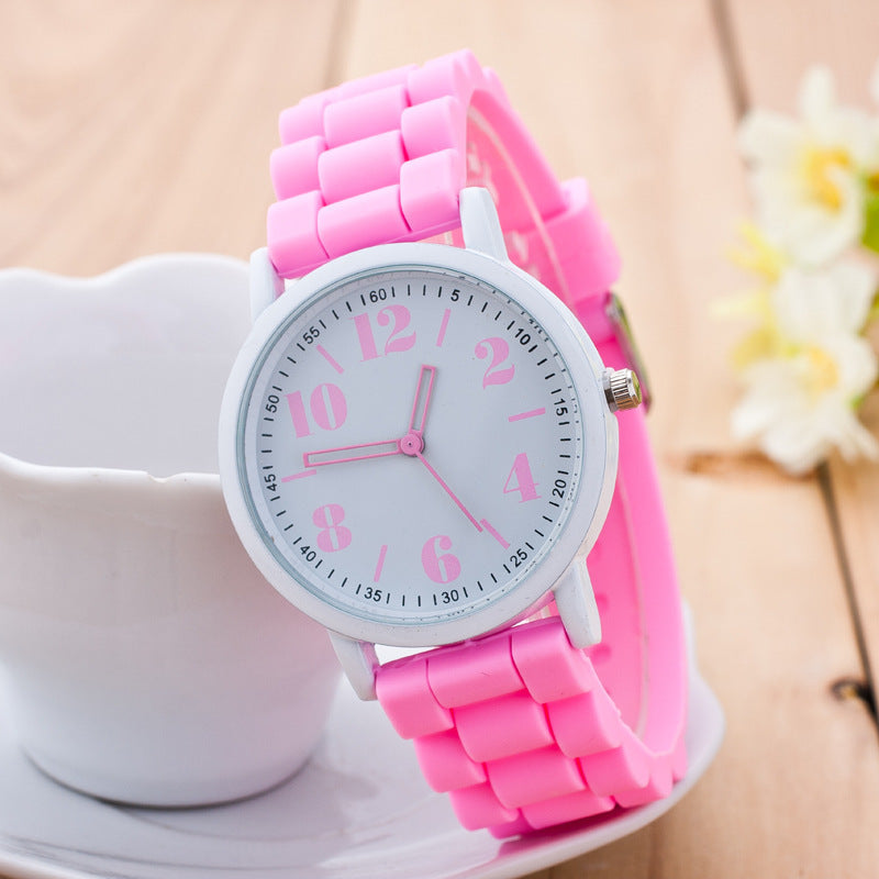 Korean version of Geneva watch ice cream candy color silicone with digital hollow pointer male and female students couple watches