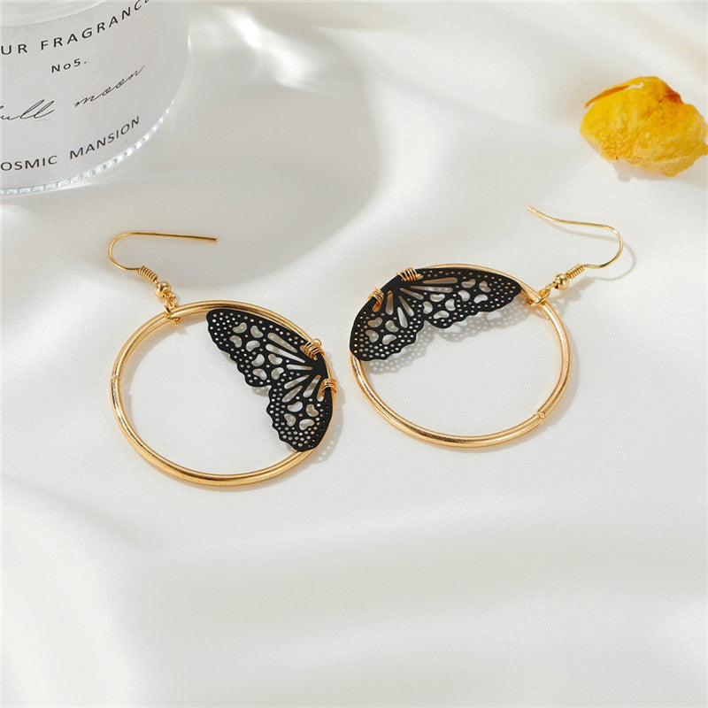 Butterfly Wings Circle Dangle Fashion Earrings for Women Stylish Party Jewelry Gift