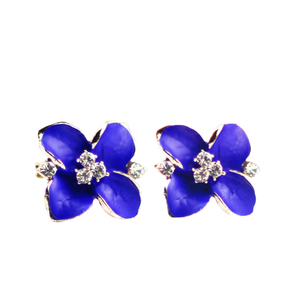 Small Blue Flower Stud Earrings Women Fashionable Luxurious Earrings Jewelry