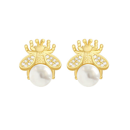Bee and Pearl Stud Earrings for Girls Women Stud Jewelry Gift Accessories