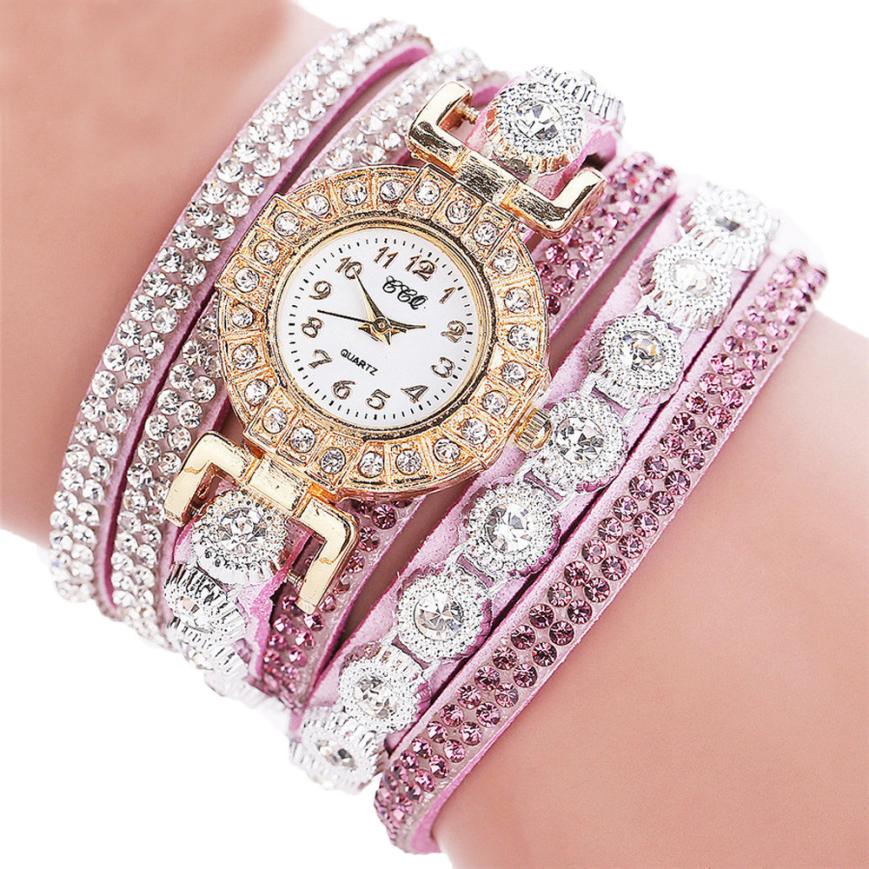 Relogio masculino Women Quartz Women PU Leather Rhinestone Watch Bracelet Watches