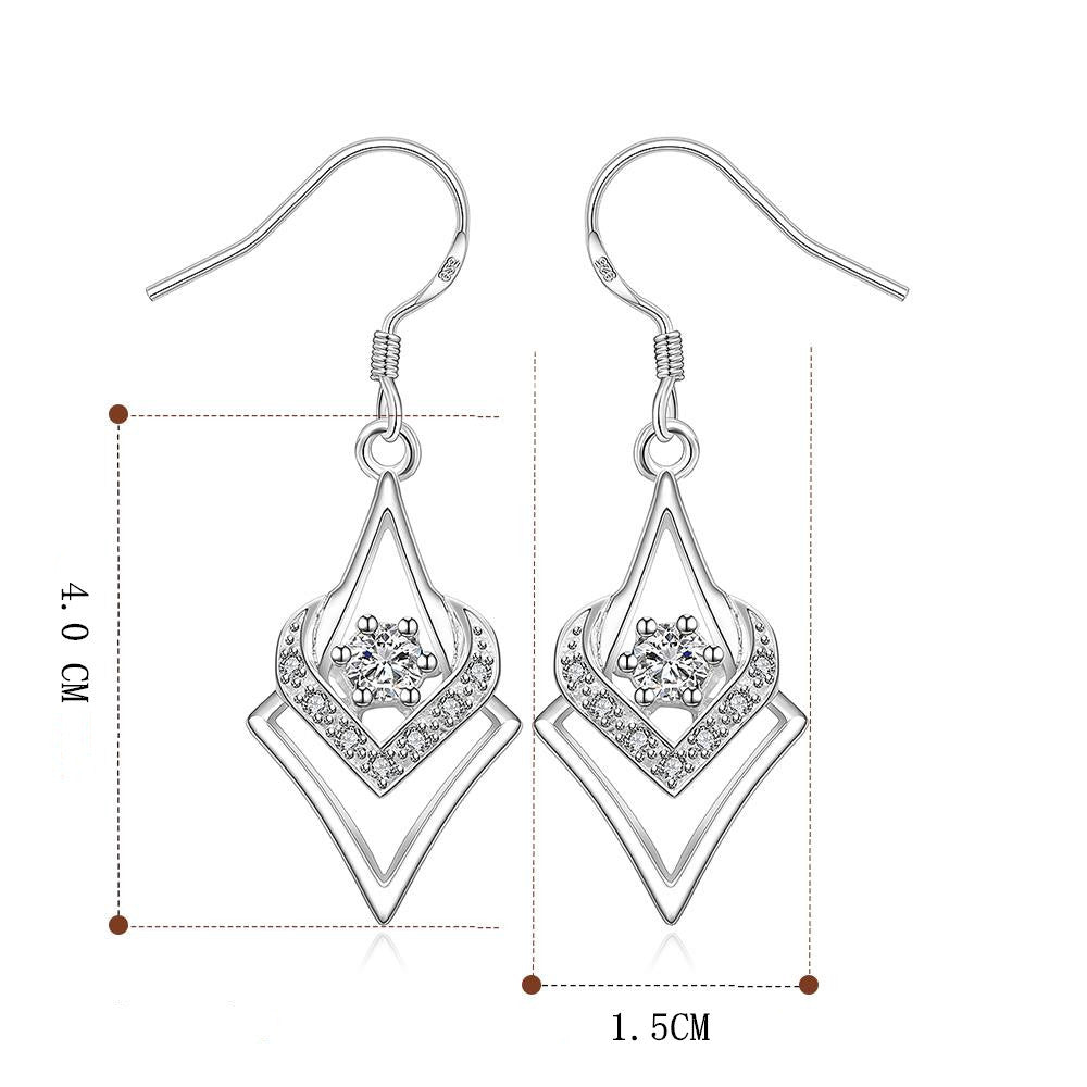 Personality With Geometric Silver-plated Diamond Zircon Heart-shaped Hexagonal Star Earrings