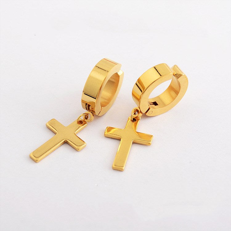 Titanium steel cross earrings