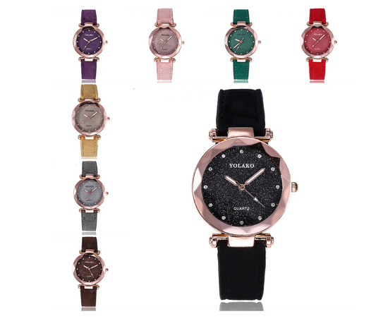 Matte belt color foundation with diamond dial quartz watch