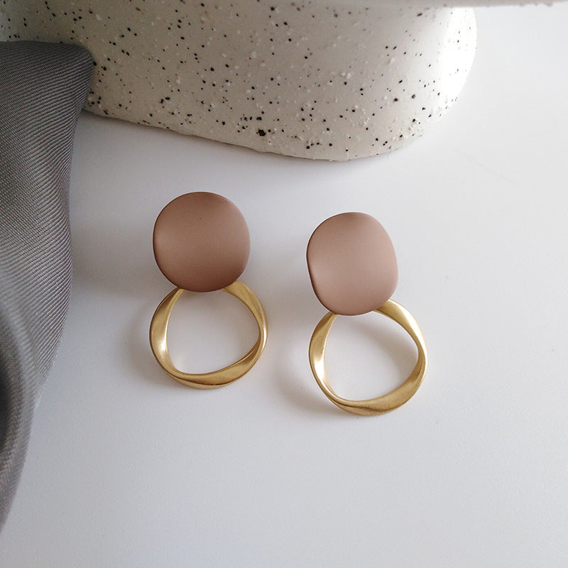Khaki Round Stud Earrings Accessories Gift Women Girl Fashionable Jewelry