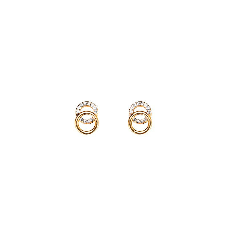 Plain and Rhinestone Circle Stud Earrings Female Girl Fashion Earrings Birthday