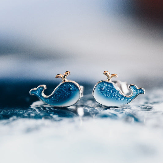 Blue Whale Stud Earrings Women Jewelry Mom Gift Everyday Wear Earrings