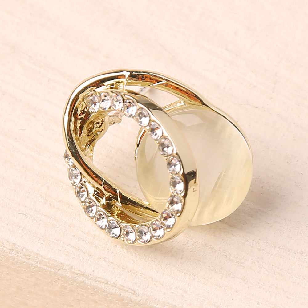 Rhinestone Oval Stud Earrings Women Charm Stud Jewelry Birthday Holiday Gifts