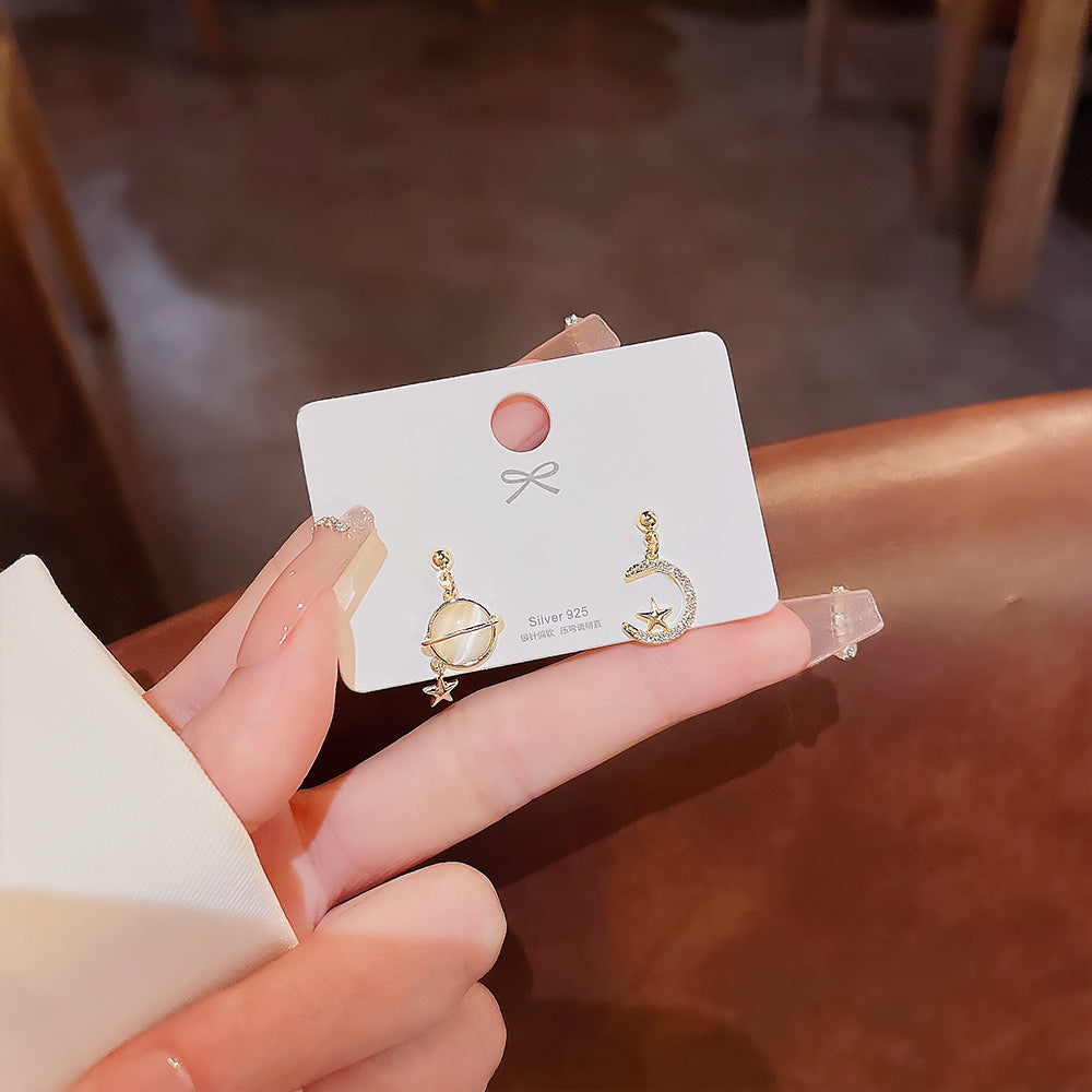 Planet Star Moon Mismatched Stud Earrings for Women Girls Fashion Earrings