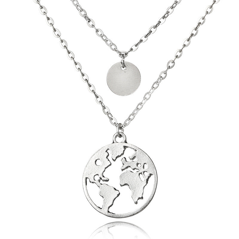 New women's wafer world map pendant necklace