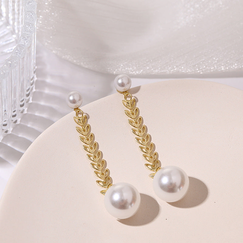Imitation Pearl Leaf Drop Earring Women Jewelry Mom Gift Everyday Wear Earrings