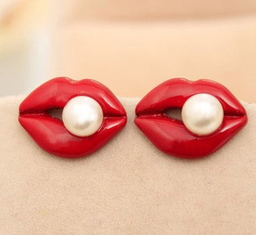 Red Lips Stud Earrings for Girls Women Stud Jewelry Gift Accessories