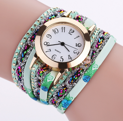 Watch color woven floral bracelet watch fashion printed woven diamond ladies circle watch factory direct