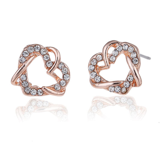 Luxury Gold Heart Rose Gold Color Stud Earrings