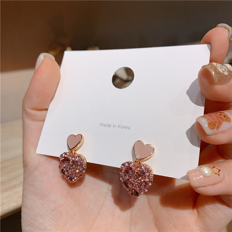Cute Pink Heart Ear Studs Earrings Women Fashion Jewelry Gift for Her