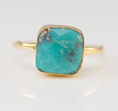 Simple Square Turquoise 18k Gold Plated Ring